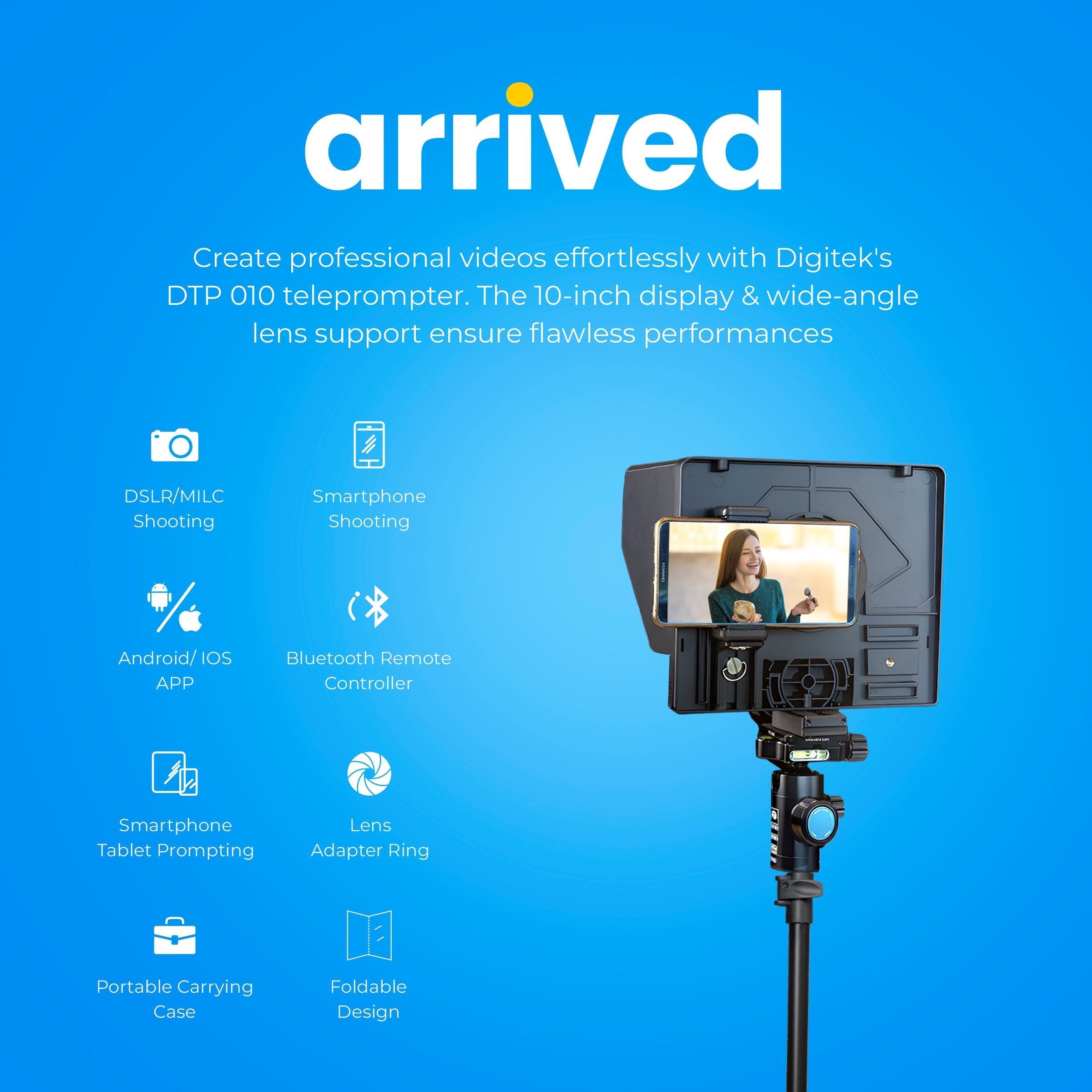Digitek (DTP 010) 10†Digitek Teleprompter for Smartphone & DSLR Supports w/Remote Control, APP Compatible with iOS & Android System for Video Creator - Digitek