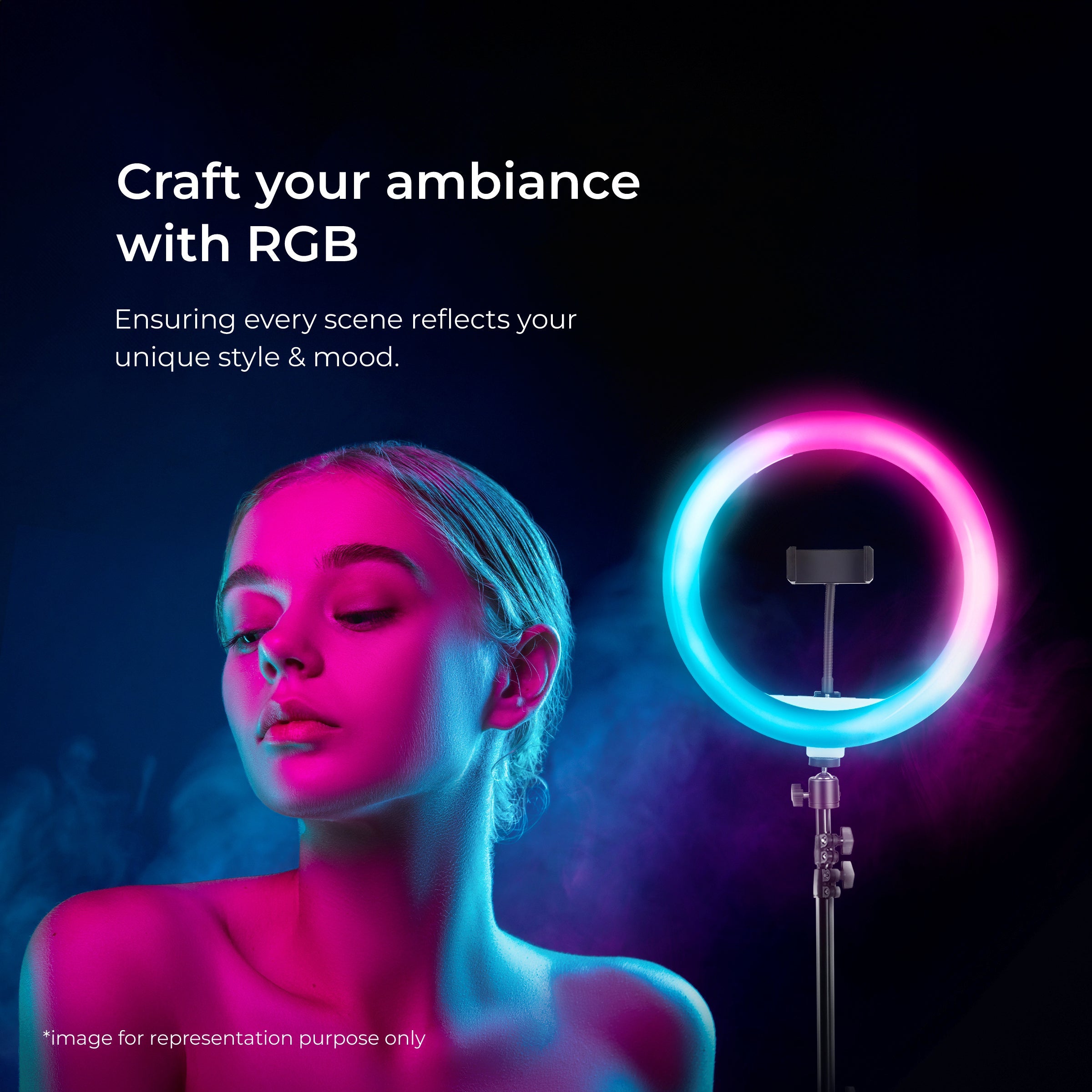 Digitek (DRL-14C RGB) 31cm LED Ring Light with 5 feet Stand for Photo & Video Shoot & More - Digitek