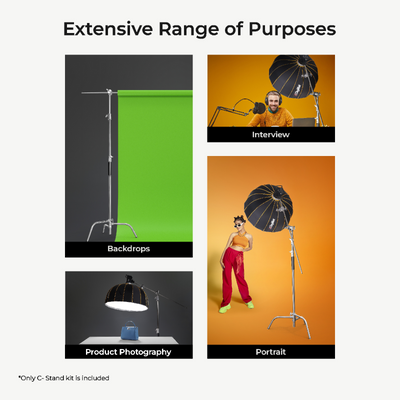 Digitek Heavy Duty Light Stand C-Stand - Max. 10 Feet/3 Meters Adjustable with 3.5 Feet Holding Arm and Grip Head for Studio Video Reflector, Monolight and Other Photographic Equipment (Black) - Digitek