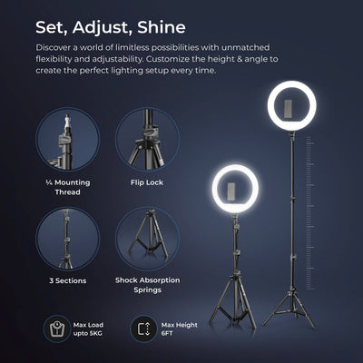 Digitek (DRL-18RT C6) Professional 46cm LED Ring Light with Remote & 158cm Light Stand, Runs on AC Power with No Shadow apertures, Ideal use for Makeup, Video Shoot, Fashion Photography & Many More - Digitek