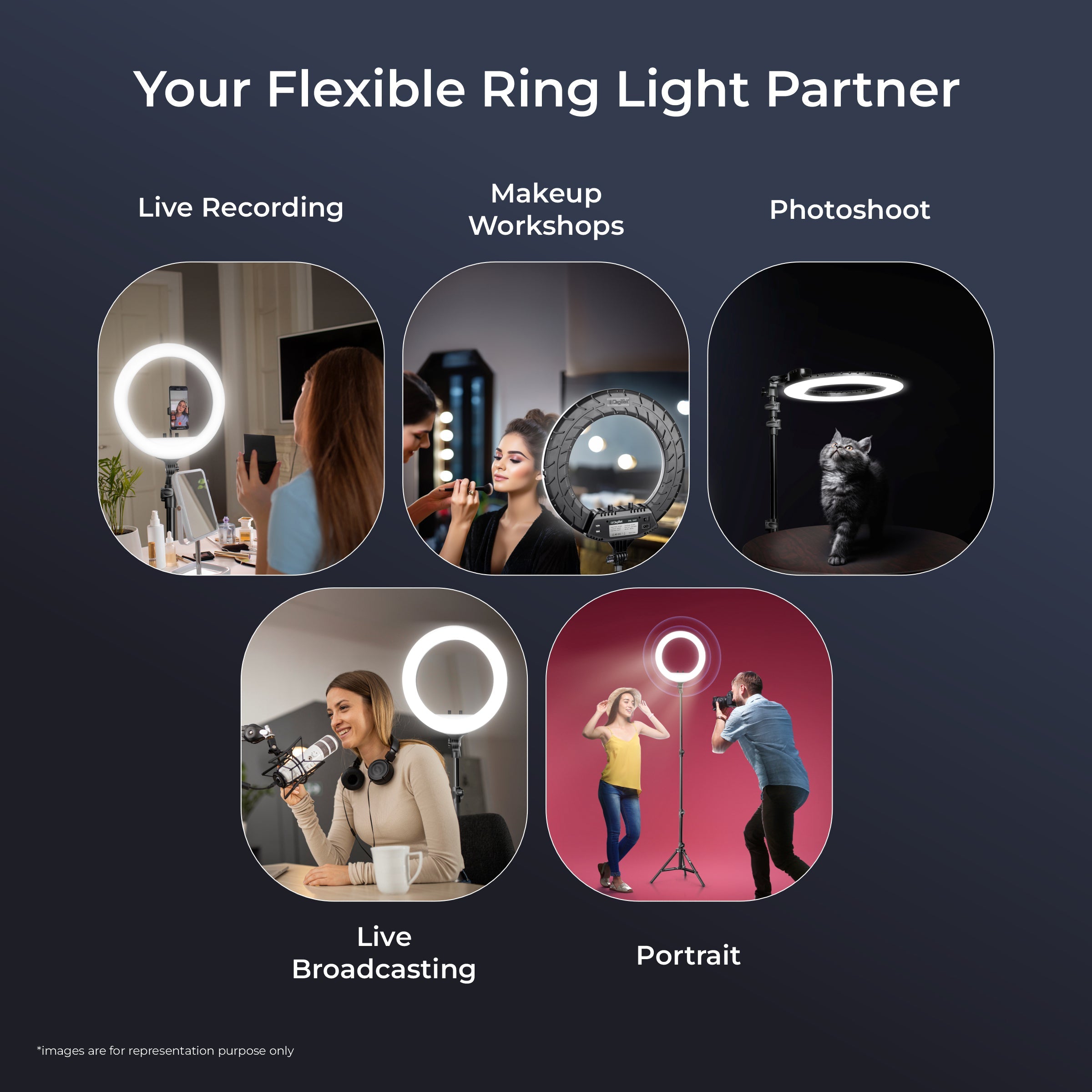 Digitek (DRL-18RT C6) Professional 46cm LED Ring Light with Remote & 158cm Light Stand, Runs on AC Power with No Shadow apertures, Ideal use for Makeup, Video Shoot, Fashion Photography & Many More - Digitek